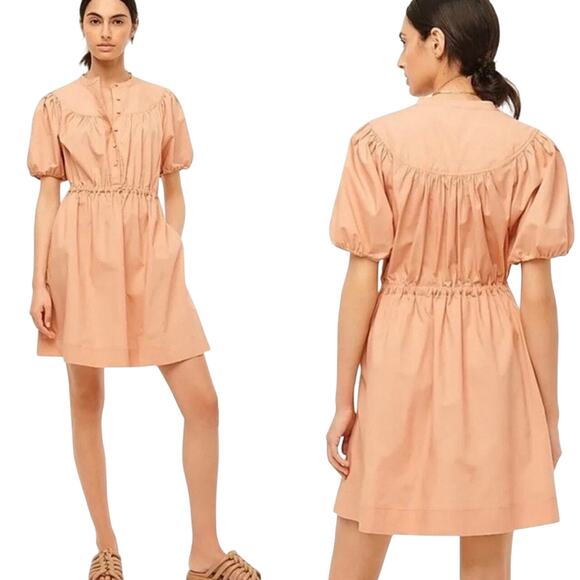 JCrew Puff Sleeve Cotton Poplin Shirtdress in Warm Taupe Size Medium - Picture 2 of 12